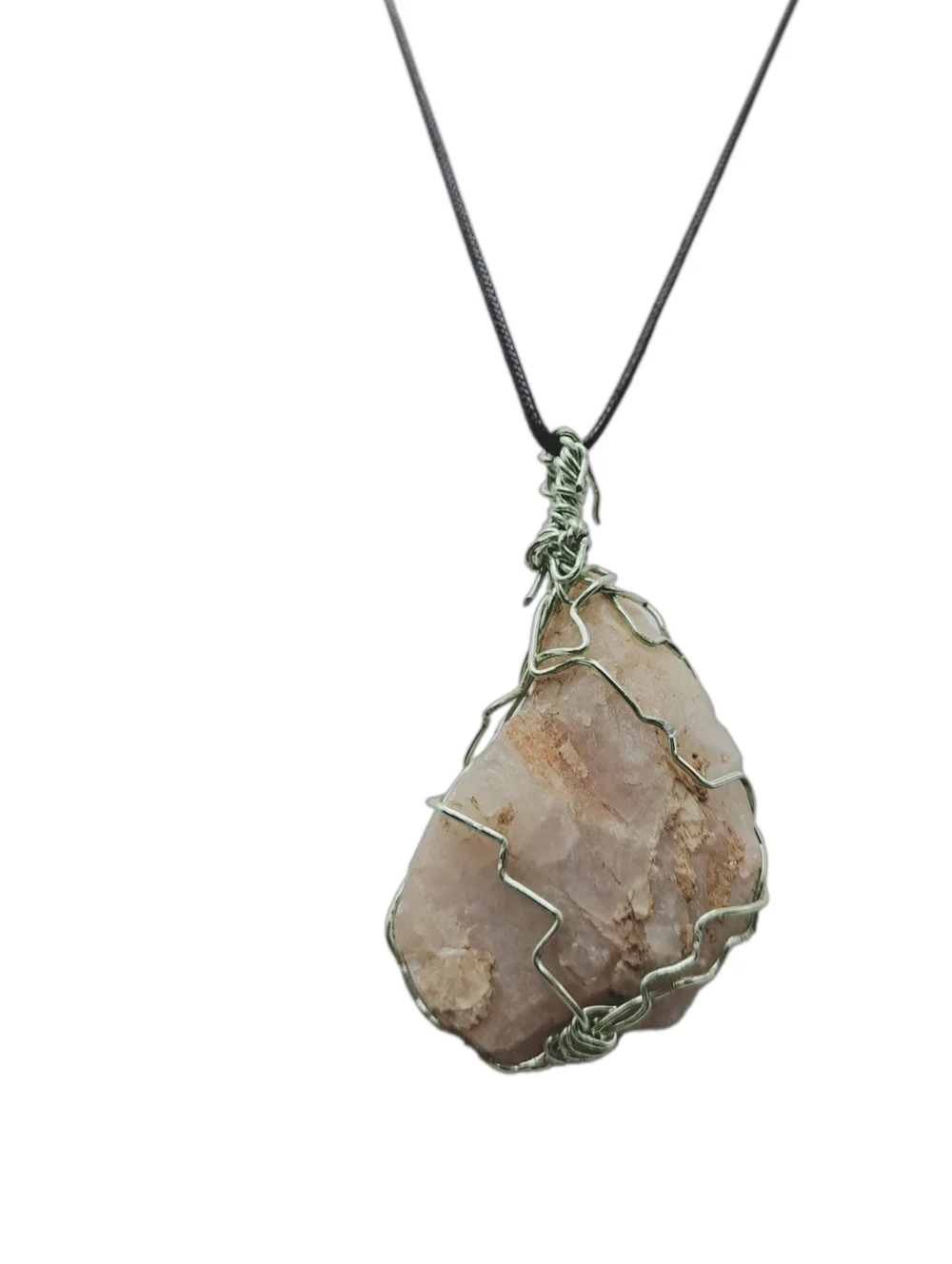 Large Raw Rose Quartz Pendant with Black Cord Necklace NWOT